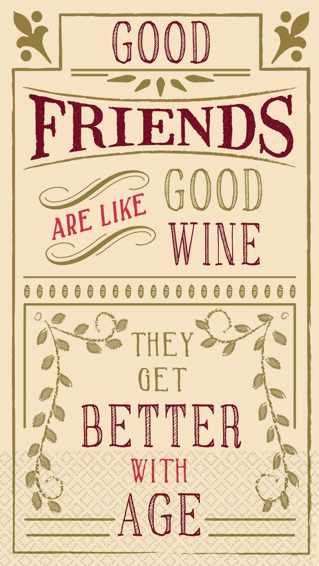 Better with Age "Good Friends" Rectangle Paper Disposable Guest Towel Napkins, Gold, 8-in, 20-pk, 2-ply, for Christmas/Birthday Party Front_Flat