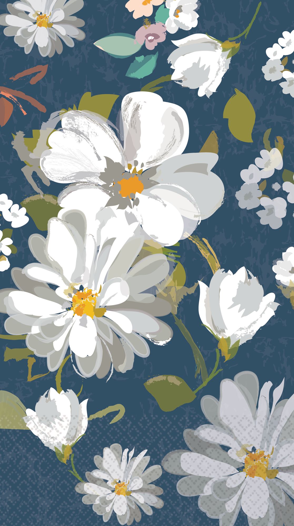 Essuie-mains d'invité avec motifs de marguerites, bleu marine, paq. 16 Overhead_Flat