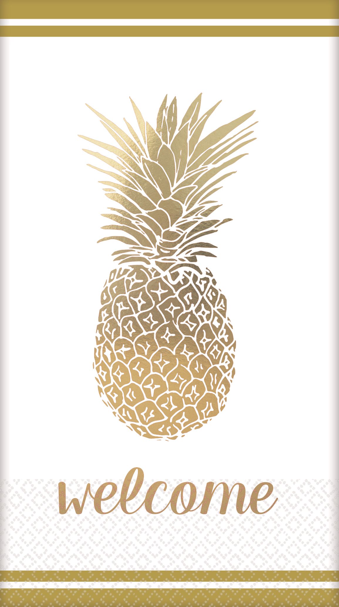 "Welcome" Rectangle Paper Disposable Guest Towel Napkins, White/Gold, Pineapple, 8-in, 20-pk, 2-ply, for Wedding/Summer Party Front_Flat