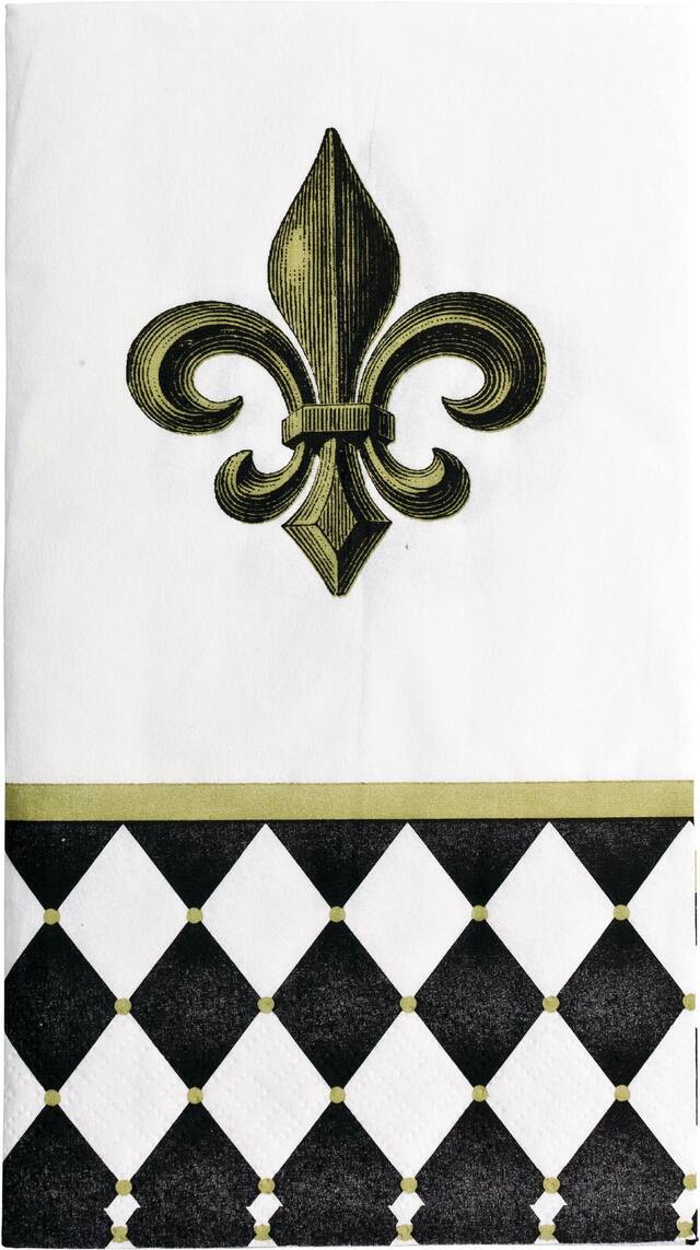 Rectangle Paper Disposable Guest Towel Napkins, Black/White, Fleur de Lis, 8-in, 20-pk, 2-ply, for Summer Party Front_Flat