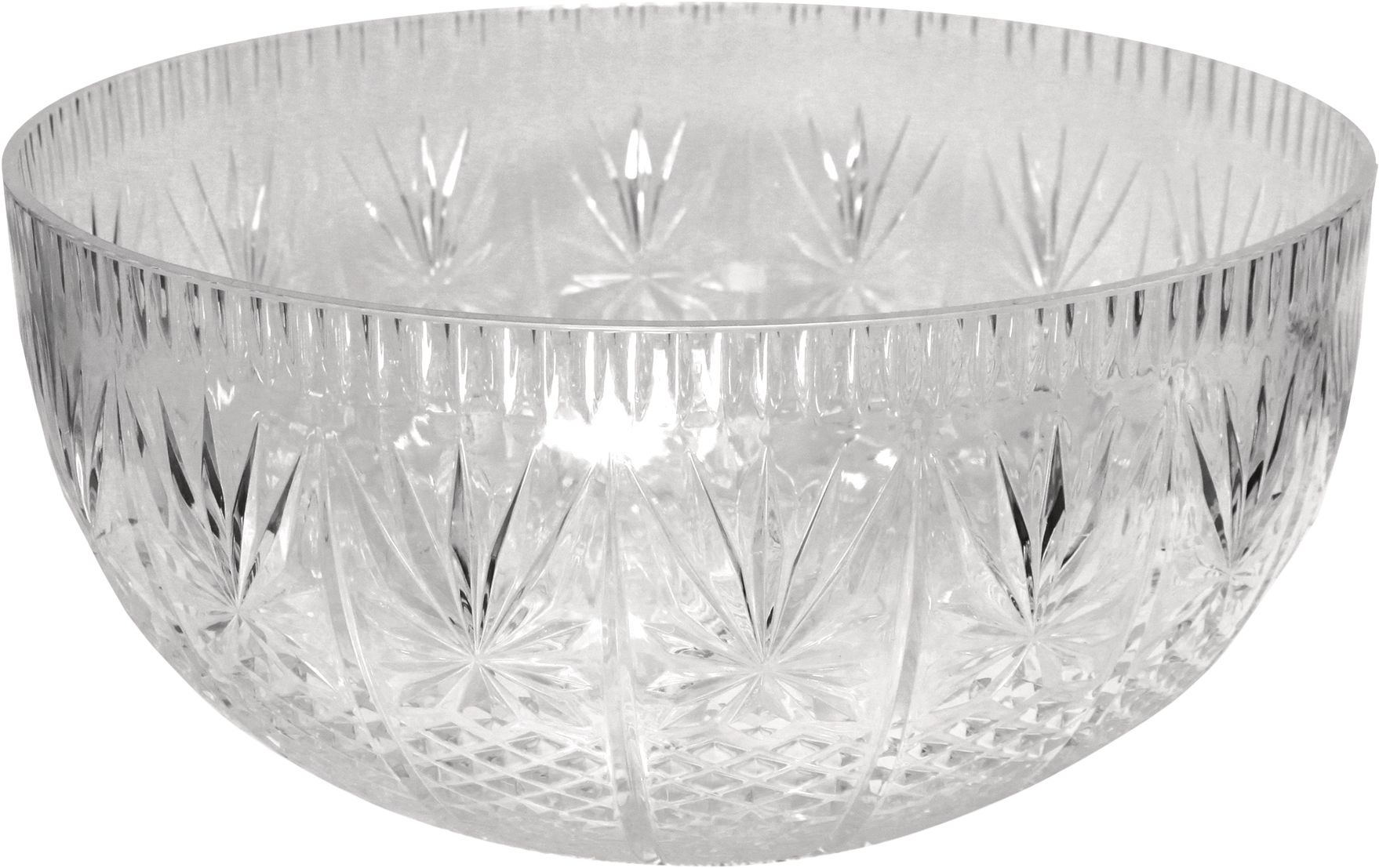 Round Plastic Reusable Crystal Cut Punch Bowl, Clear, 9-in, for New Year's Eve/Christmas/Graduation Front_Elevated