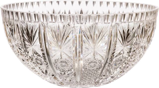 Round Plastic Reusable Crystal Cut Punch Bowl, Clear, 9-in, for New Year's Eve/Christmas/Graduation Front_Elevated