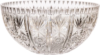 Round Plastic Reusable Crystal Cut Punch Bowl, Clear, 9-in, for New Year's Eve/Christmas/Graduation