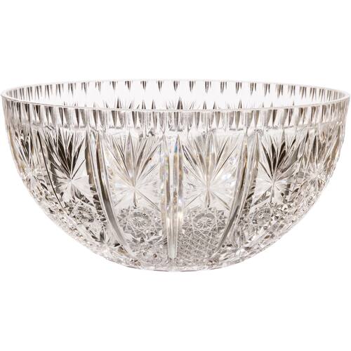 Round Plastic Reusable Crystal Cut Punch Bowl, Clear, 9-in, for New Year's Eve/Christmas/Graduation