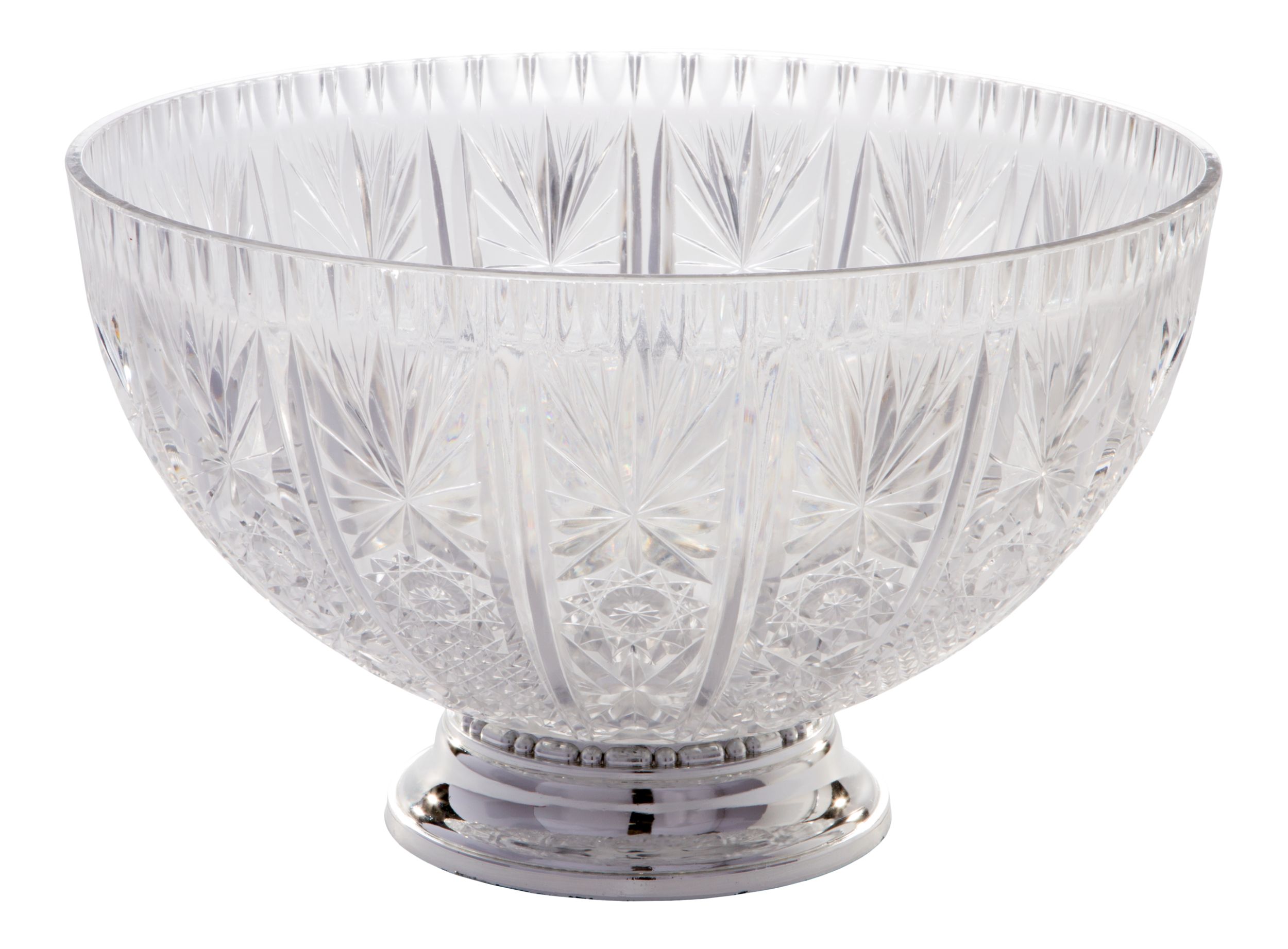 Round Crystal-Cut Plastic Reusable Punch Bowl, Clear, 14-in, for Christmas/Thanksgiving/New Year's Eve/Easter/Birthday Party Front_Elevated