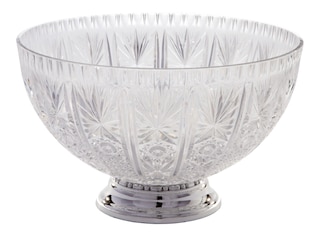Round Crystal-Cut Plastic Reusable Punch Bowl, Clear, 14-in, for Christmas/Thanksgiving/New Year's Eve/Easter/Birthday Party
