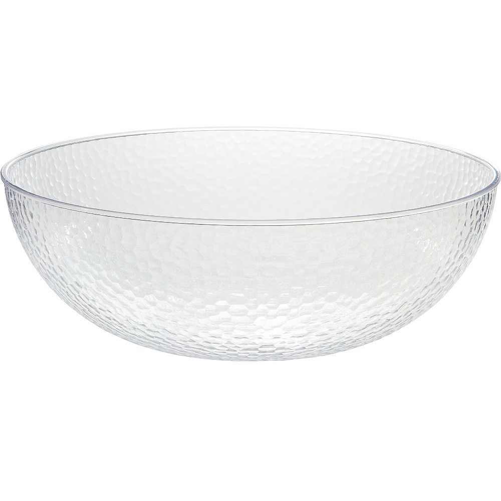 Round Hammered Plastic Reusable Serving Bowl, Clear, 17-in, for Christmas/Thanksgiving/New Year's Eve/Easter/Birthday Party Front_Elevated