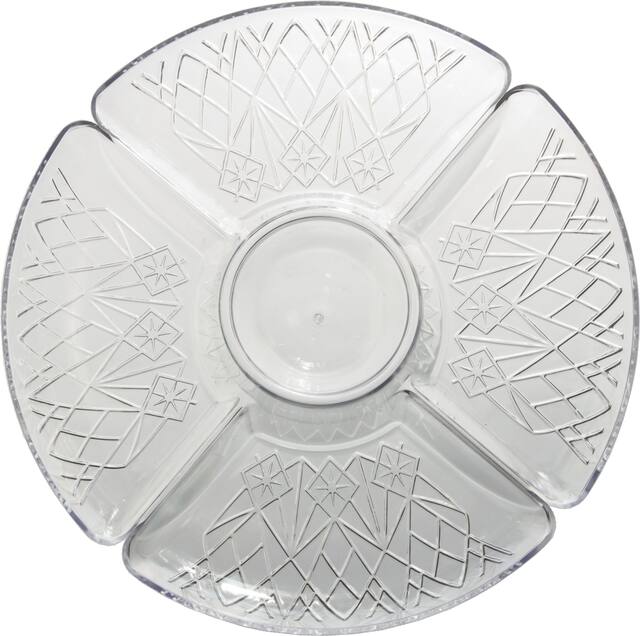 Round Crystal-Cut Plastic Reusable Lazy Susan, Clear, 15-in, for Christmas/Thanksgiving/New Year's Eve/Easter/Birthday Party Overhead_Flat