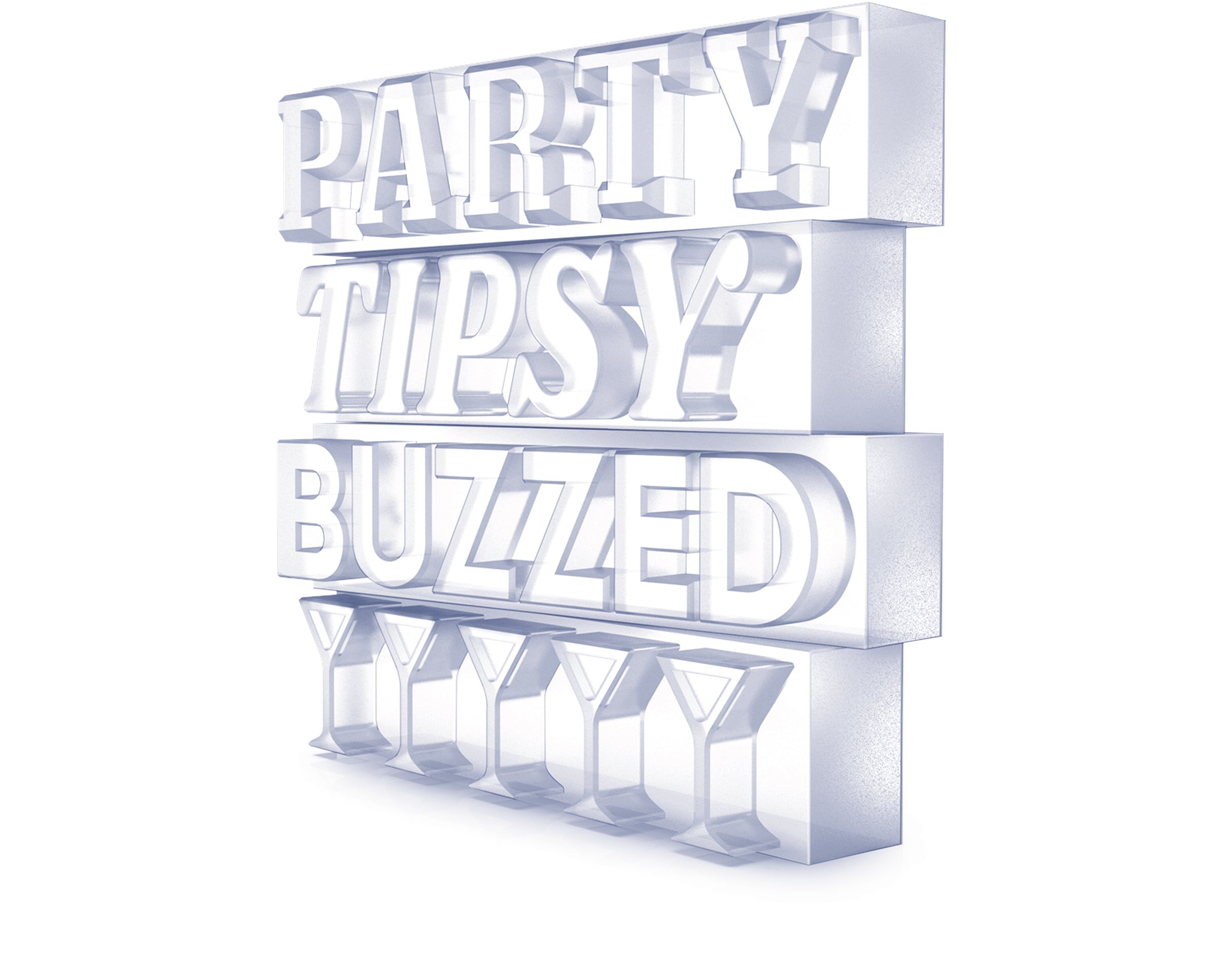 "Party, Tipsy, Buzzed" Plastic Reusable Ice Tray, Red, 5-in, for New Year's Eve/Graduation/Christmas Front_Three_Fourths_Angled_Left