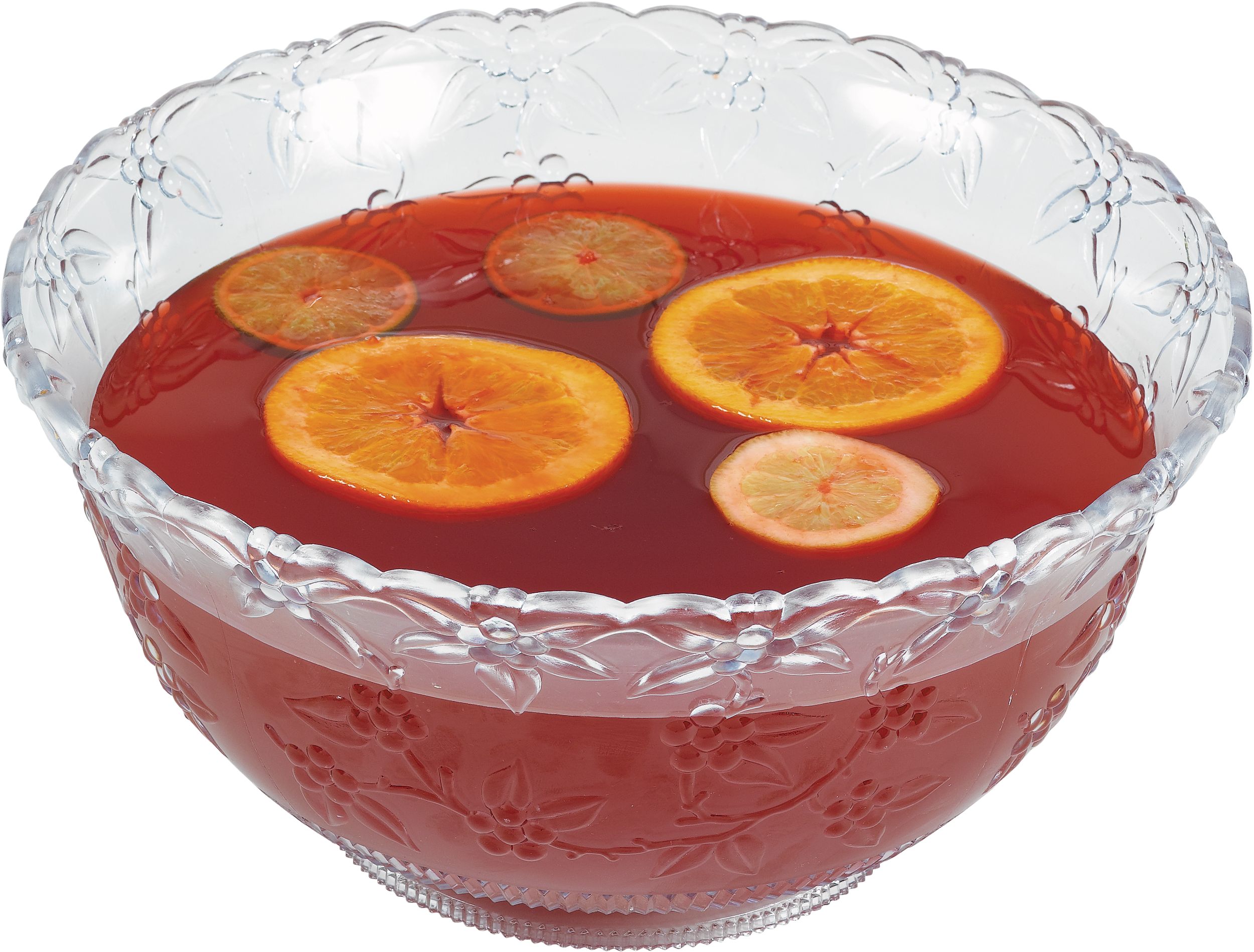 Clear Plastic Crystal Cut Punch Bowl Front_Elevated