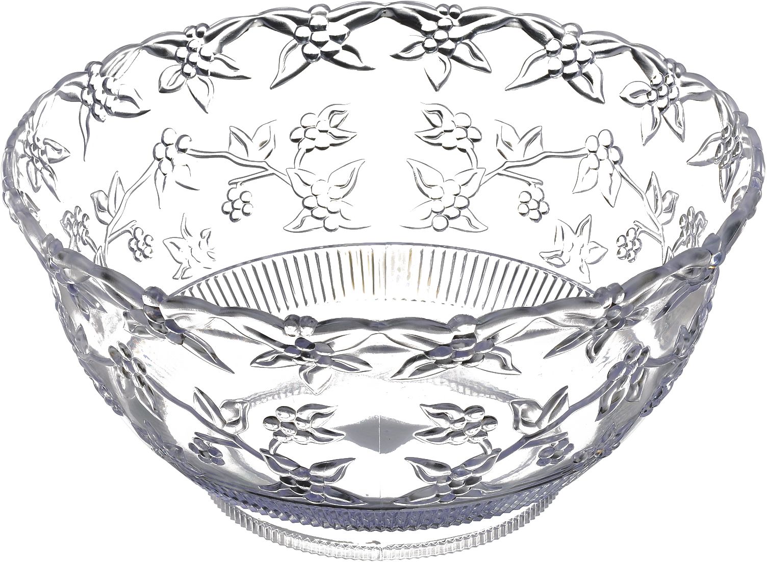 Clear Plastic Crystal Cut Punch Bowl Front_Elevated