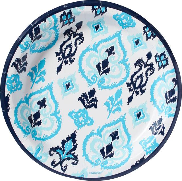 Caribbean Blue Ikat Lunch Plates, 8-pk Overhead_Flat
