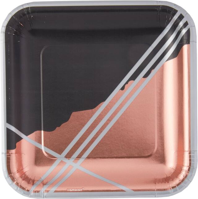 Metallic Black Facet Square Lunch Plates, 8-pk Overhead_Flat