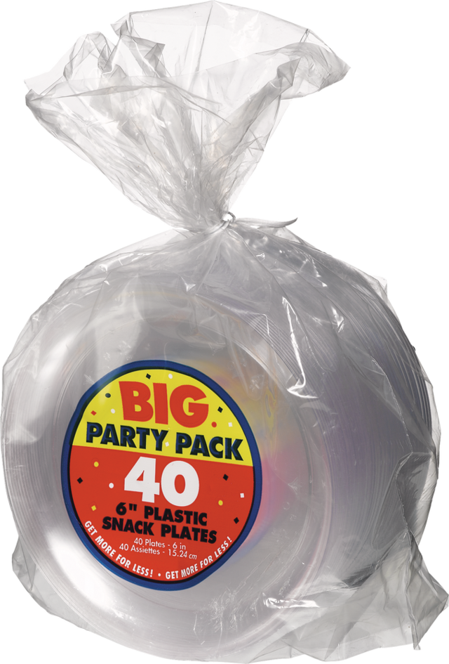 Durable Reusable Plastic Snack Plates, Clear, 6in, 32pk Party City