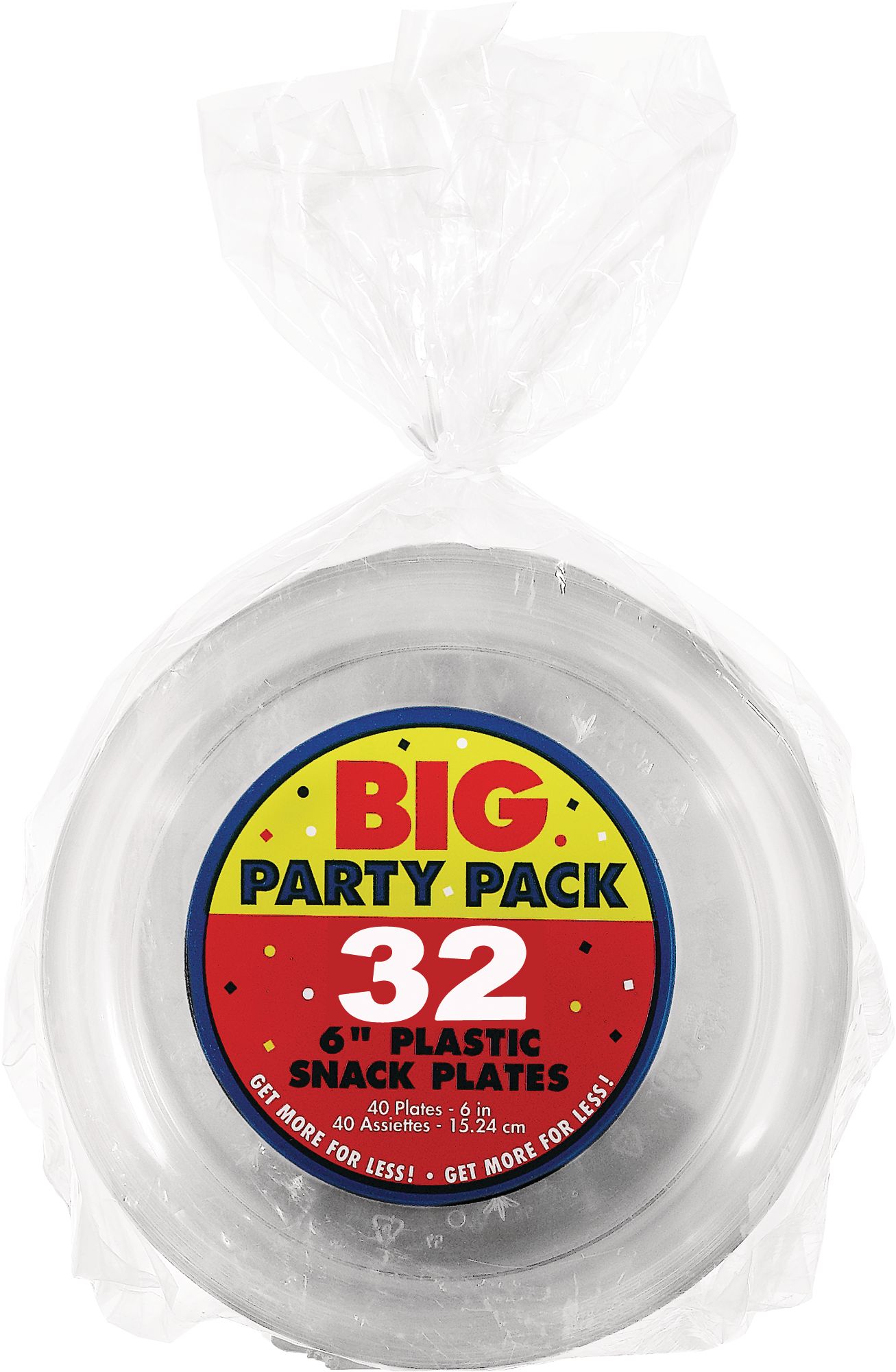 Assiettes à collation réutilisables en plastique durable, transparent, 6&nbsp;po, paq. 32 Front_Flat