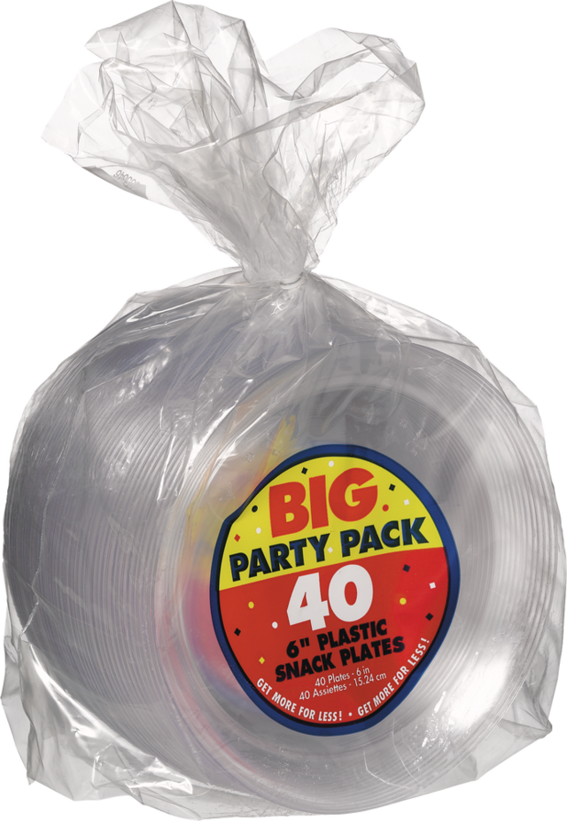 Durable Reusable Plastic Snack Plates, Clear, 6in, 32pk Party City