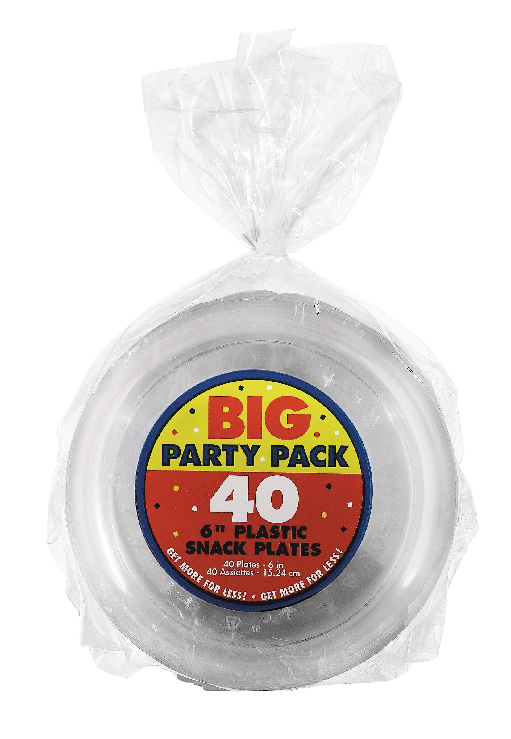 Assiettes à collation réutilisables en plastique durable, transparent, 6&nbsp;po, paq. 32 Front_Flat