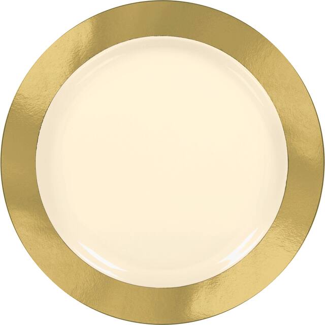 Border Premium Plastic Appetizer Plates, Cream Gold, 10-pk Overhead_Flat