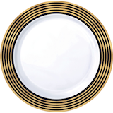 Stripe Premium Plastic Dinner Plates, Black/Metallic Gold, 10-pk Overhead_Flat