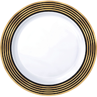 Stripe Premium Plastic Dinner Plates, Black/Metallic Gold, 10-pk Overhead_Flat