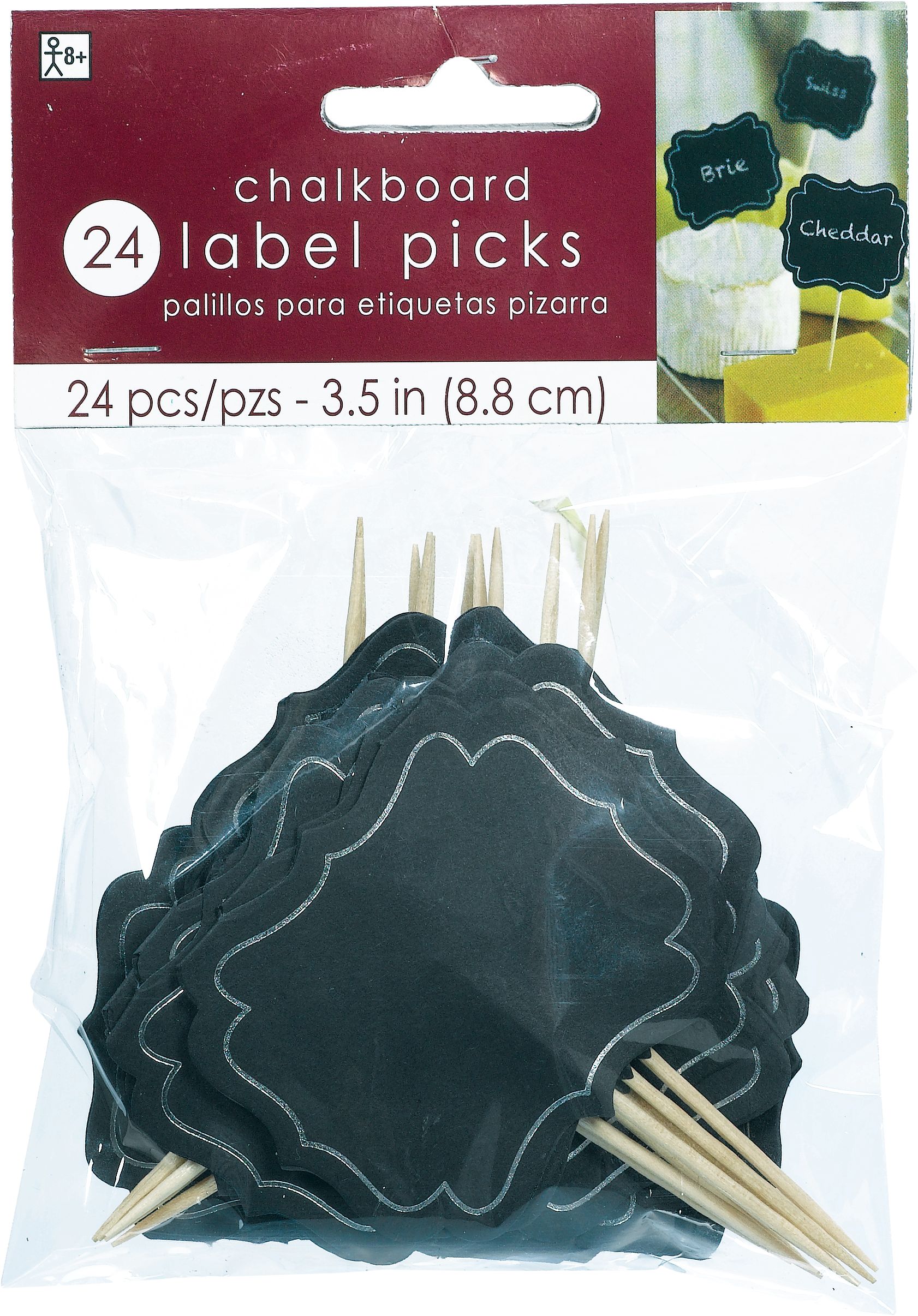 Customizable Chalkboard Label Party Picks, Black, 3.5-in, 24-pk, for Baby Shower/Birthday Party/New Year's Eve Front_Flat