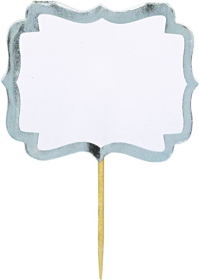 Pics à étiquette, blanc avec bordure argent métallisé, paq. 24 Front_Flat