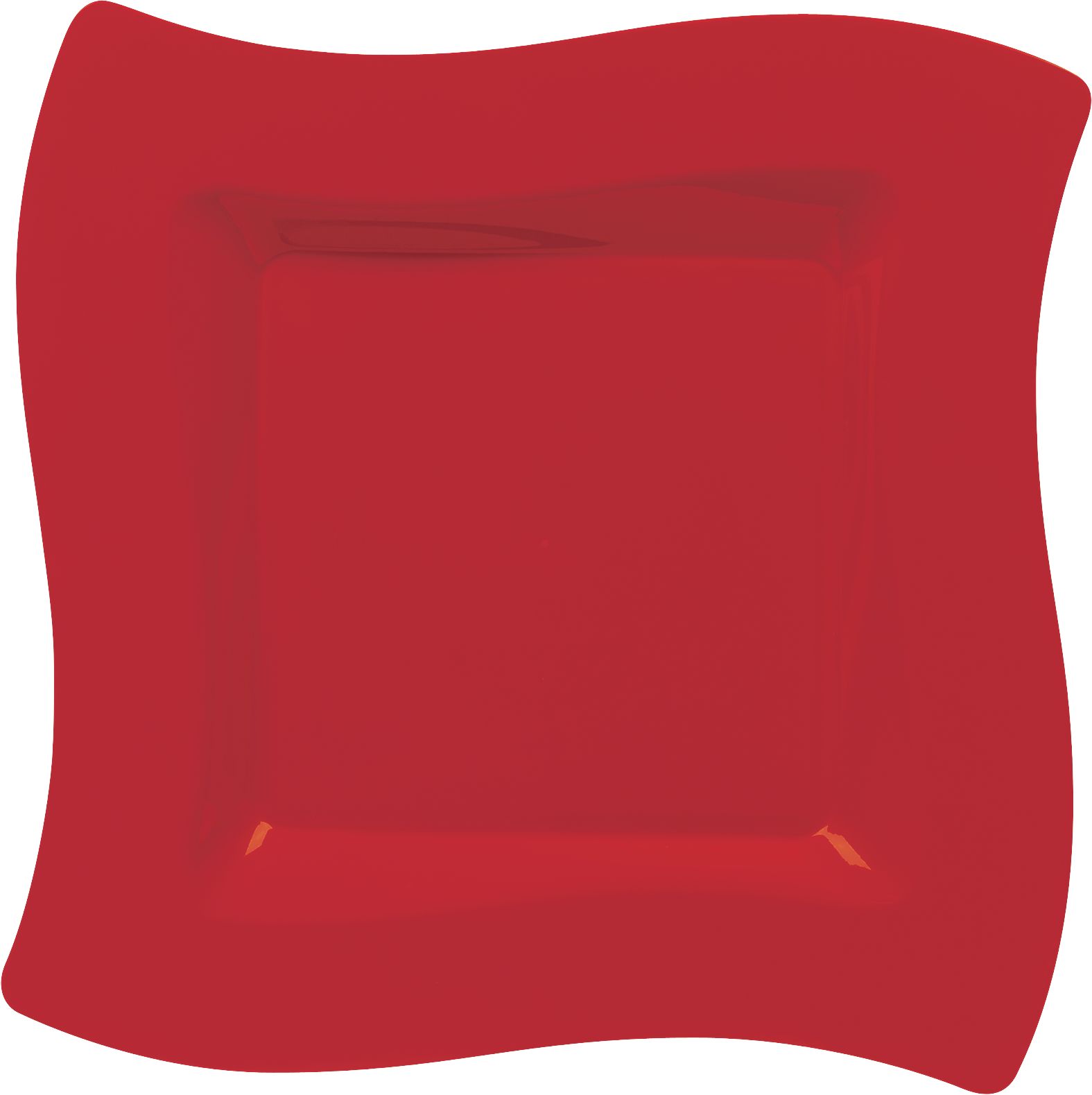 Wavy Square Premium Plastic Dinner Plates, Apple Red, 10-pk Overhead_Flat