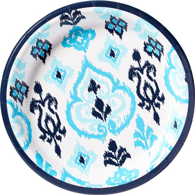 Caribbean Blue Ikat Dessert Plates, 8-pk Overhead_Flat