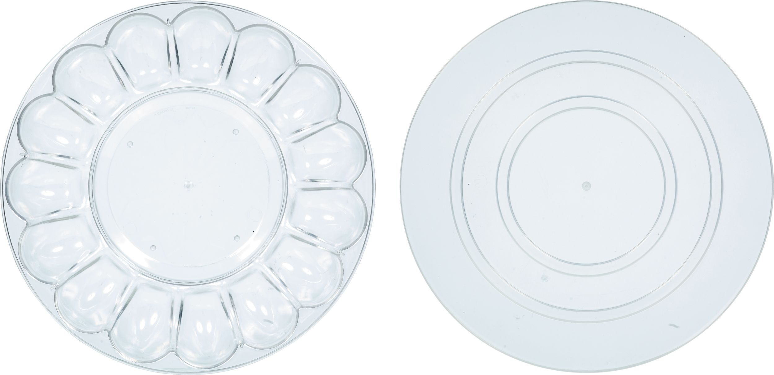 Round Plastic Reusable Egg Tray with Lid, Clear, 12-in, for Easter Overhead_Flat