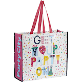 "Get Your Party On" Reusable Tote Bag, Multi-Coloured, 16-in, for Birthday Party Front_Angled_Right