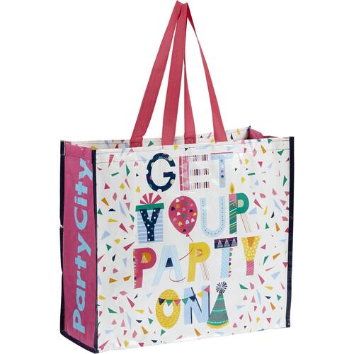 "Get Your Party On" Reusable Tote Bag, Multi-Coloured, 16-in, for Birthday Party