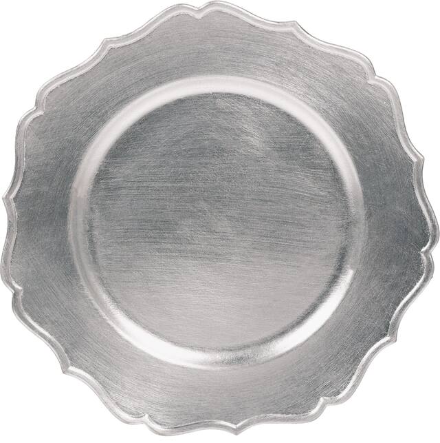 Assiette de présentation décorative en plastique argenté, jolies couleurs pastel Overhead_Flat