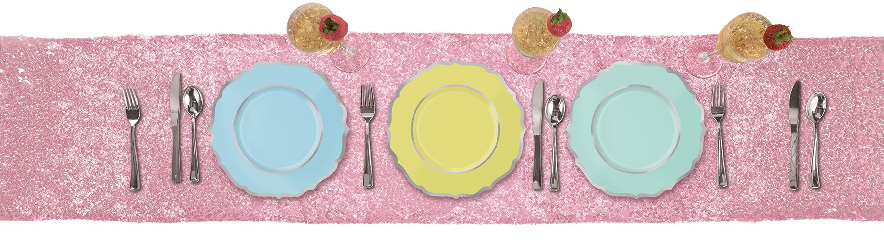 Pretty Pastels Sequin Fabric Table Runner Overhead_Flat