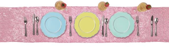 Pretty Pastels Sequin Fabric Table Runner Overhead_Flat