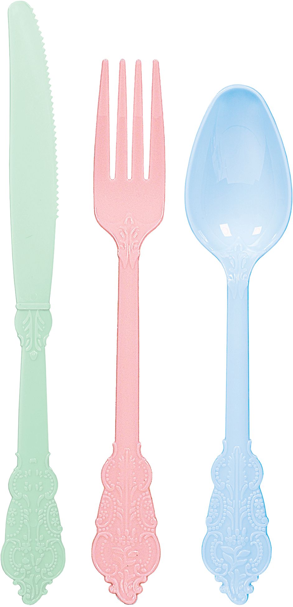 Pretty Pastels Ornate Premium Plastic Cutlery, 24-pk Overhead_Flat