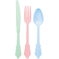 Pretty Pastels Ornate Premium Plastic Cutlery, 24-pk Front_Flat