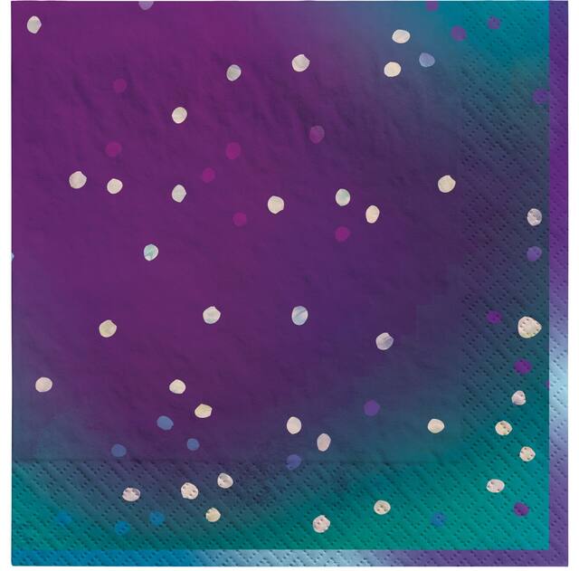Serviettes de table en papier iridescentes, violet et vert, paq. 16 Front_Flat