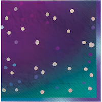 Square Paper Disposable Beverage Napkins, Purple, Polka Dot, 5-in, 16-pk, 2-ply, for Birthday Party Front_Flat