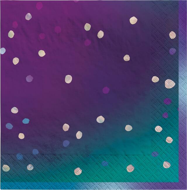 Square Paper Disposable Beverage Napkins, Purple, Polka Dot, 5-in, 16-pk, 2-ply, for Birthday Party Front_Flat