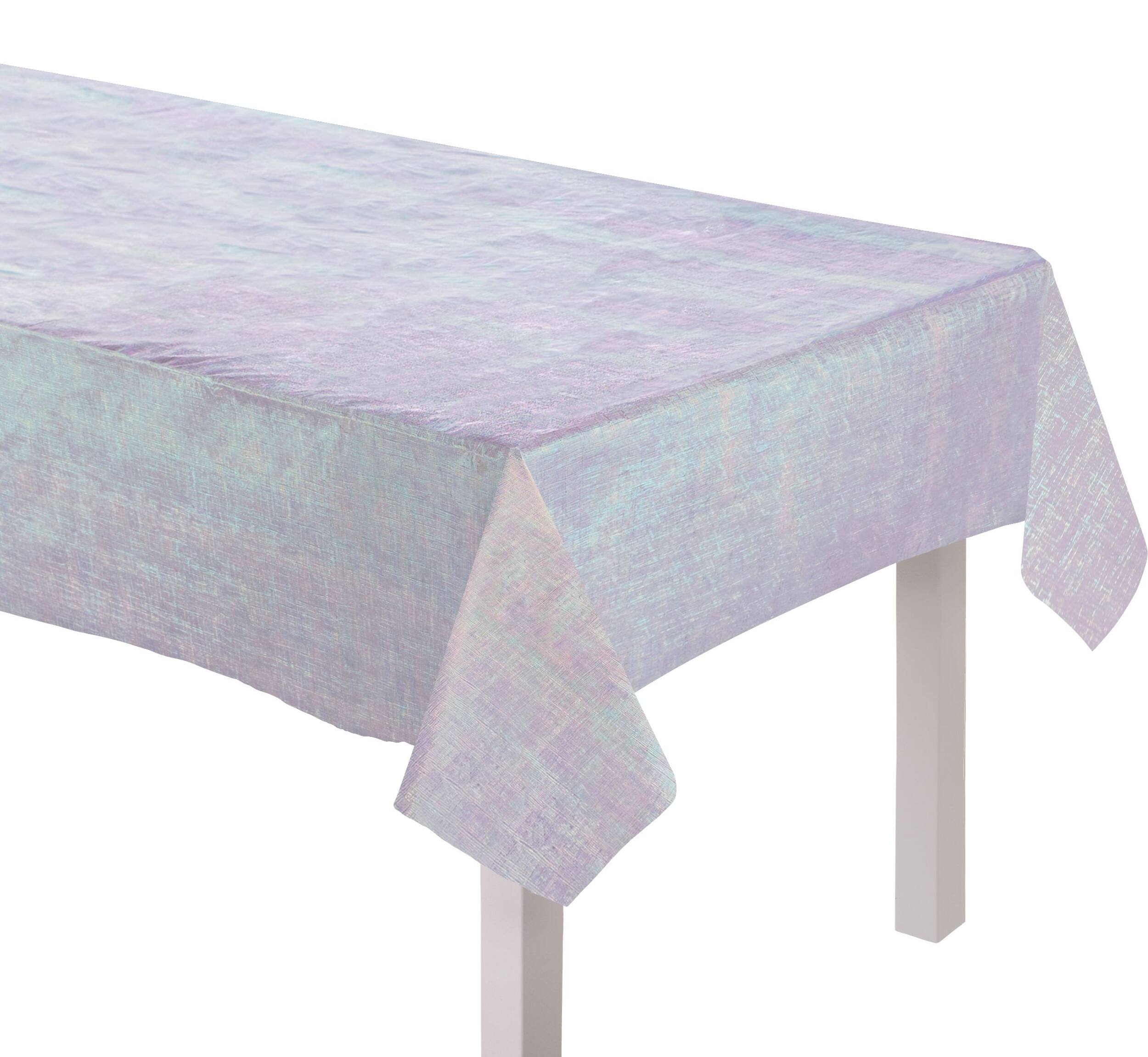 Iridescent Rectangular Easy-Clean Plastic Table Cover, 54-in x 102-in CloseUp