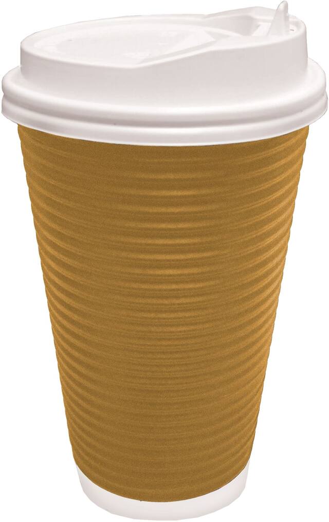 Corrugated Paper Disposable Coffee Cups with Lids, Gold, 16-oz, 8-pk, for Graduation/New Year's Eve/Christmas Side_Right
