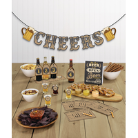 "Cheers" Beer Tasting Buffet Table Decorating Kit with Bottle Tags, Measures, Stickers & Banner, Brown, 1.25-ft, 12-in, for Summer Party Composite_or_Mixed