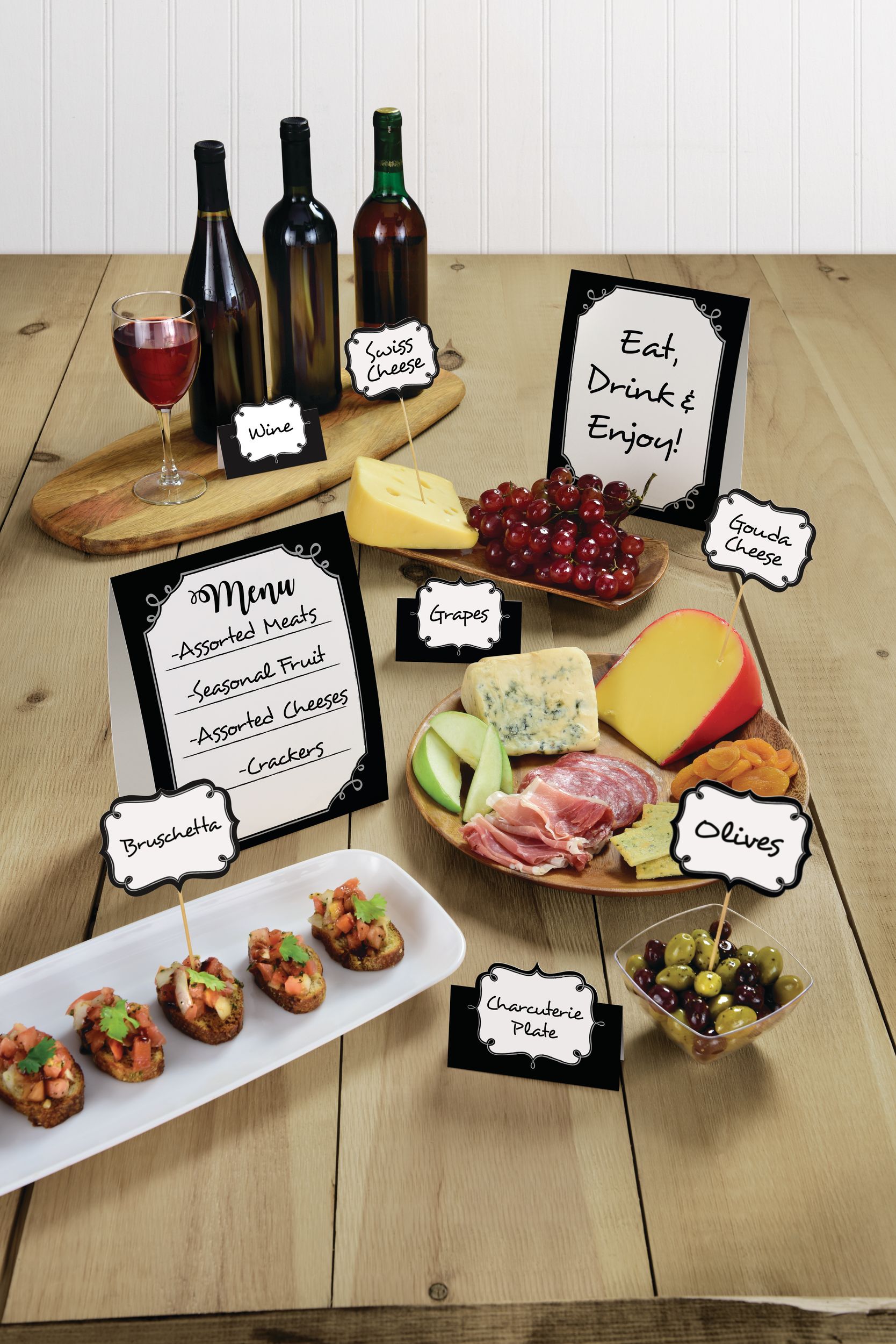 Foodie Tasting Buffet Table Decorating Kit with Food Cards, Picks & Labels, Black/White, 12-in, 12-pk, for Birthday/Wedding/Summer Composite_or_Mixed