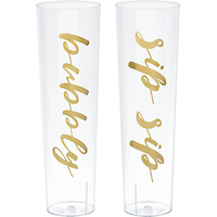Metallic Gold Sip Bubbly Plastic Stemless Champagne Flutes, 2-ct Front_Elevated