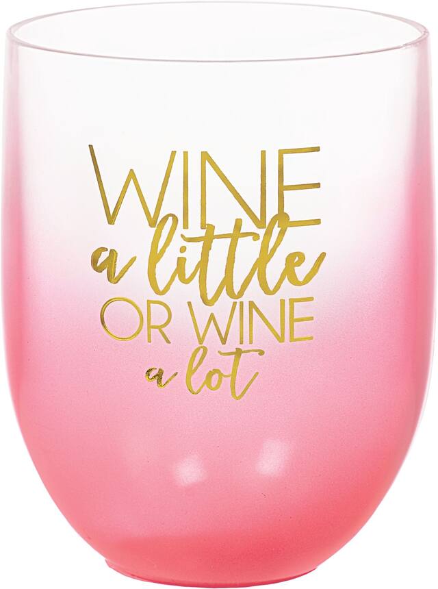 Verre à vin sans pied en plastique Wine a Little or Wine a Lot, ombré rose, 15 oz Front_Elevated