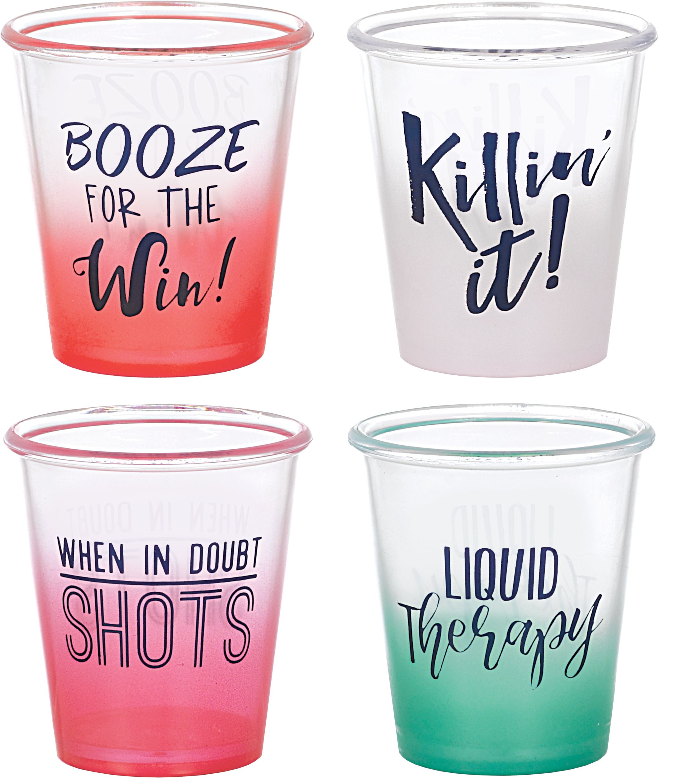 Ombre Slogan Plastic Shot Glasses, 1.5-oz, 4-pk Front_Elevated