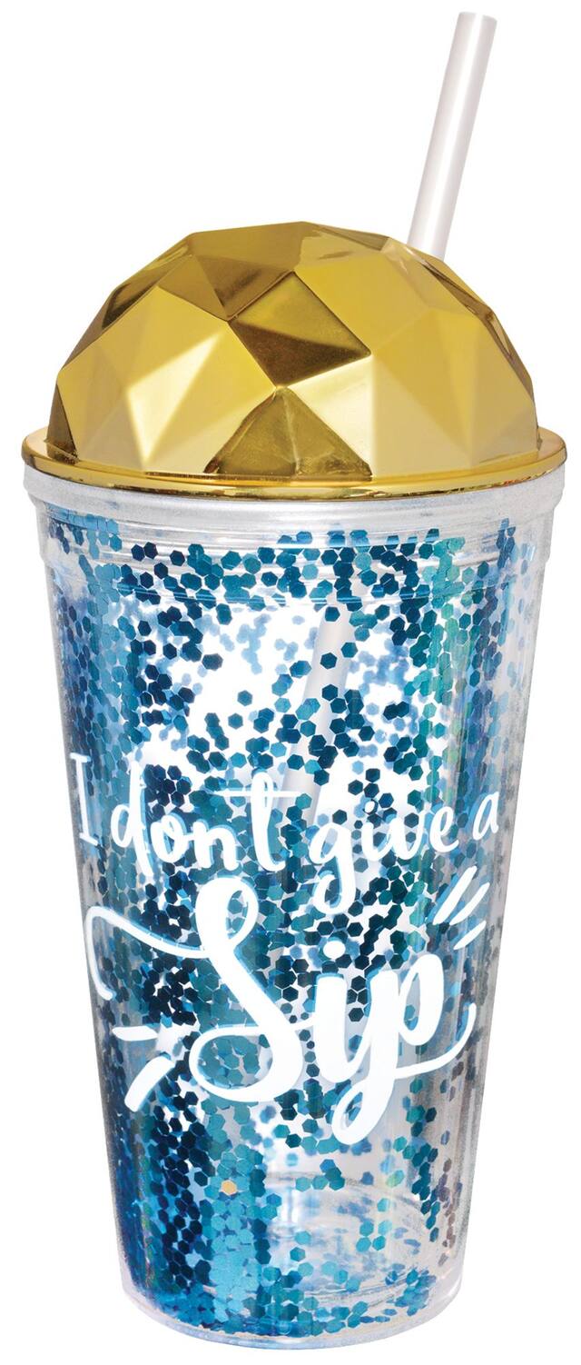 Blue Glitter I Don't Give a Sip Plastic Tumbler with Straw Front_Elevated