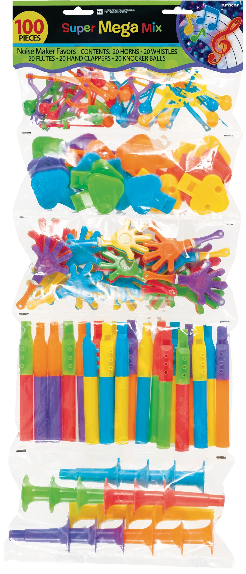 Party Noisemakers, Multi-Coloured, 100-pk, for Birthday/Party Favour Front_Flat