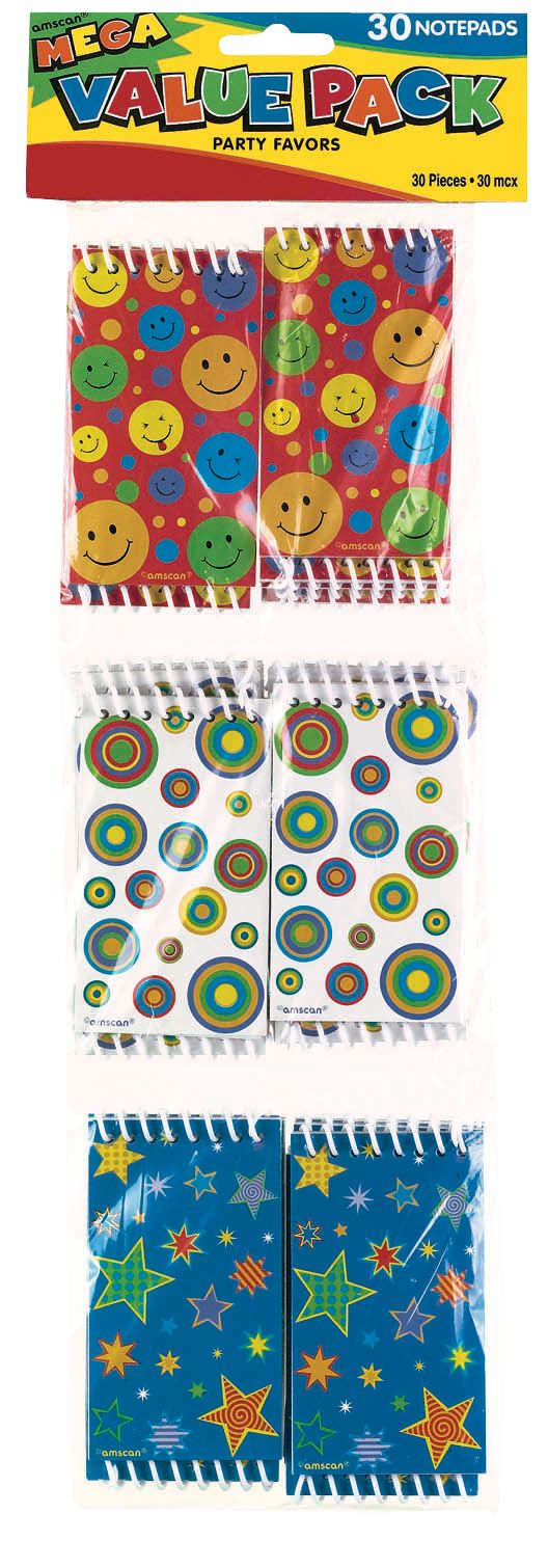 Smiley Face/Star/Circles Notepad Books, Red/Blue, 30-pk, for Arts & Crafts/Birthday Favour Front_Flat