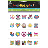 "Peace" and "Love" Wearable Temporary Tattoos, Multi-Coloured, 24-pk, for Birthday Party